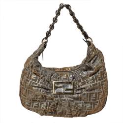 Pre Owned Fendi Metallic Zucca Lurex Fabric Mia Hobo