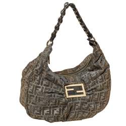 Pre Owned Fendi Metallic Zucca Lurex Fabric Mia Hobo
