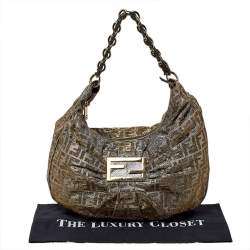 Pre Owned Fendi Metallic Zucca Lurex Fabric Mia Hobo