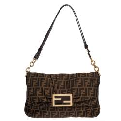 Pre Owned Fendi Tobacco Zucca Canvas and Patent Leather Mia Flap Bag