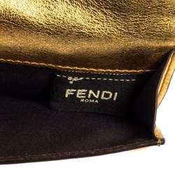 مملوكة مسبقًا محفظة فندي ميكرو أف أف ثلاثية الطية جلد مطبوع نقشة شعار الماركة ذهبي 