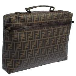 Pre Owned Fendi Tobacco Zucca Coated Canvas Briefcase