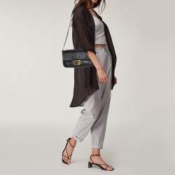 Fendi Black Zucca Embossed Leather Medium Baguette Bag