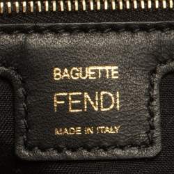 Pre Owned Fendi Black Zucca Embossed Leather Medium Baguette Bag