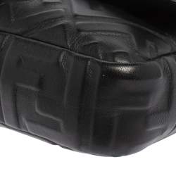 Pre Owned Fendi Black Zucca Embossed Leather Medium Baguette Bag