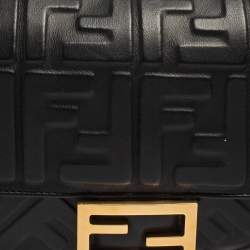 Pre Owned Fendi Black Zucca Embossed Leather Medium Baguette Bag