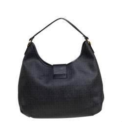 Pre Owned Fendi Black Zucchino Canvas Hobo