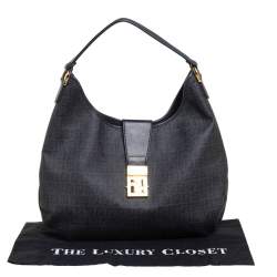 Pre Owned Fendi Black Zucchino Canvas Hobo