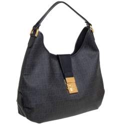 Pre Owned Fendi Black Zucchino Canvas Hobo