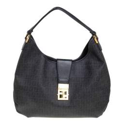 Pre Owned Fendi Black Zucchino Canvas Hobo