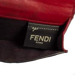 Pre Owned محفظة فندي طية ثلاثية أف إيز فندي جلد زوكا بني / أحمر