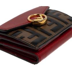 Pre Owned محفظة فندي طية ثلاثية أف إيز فندي جلد زوكا بني / أحمر