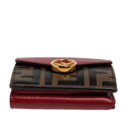 Pre Owned محفظة فندي طية ثلاثية أف إيز فندي جلد زوكا بني / أحمر