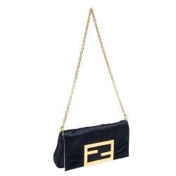 Pre Owned Fendi Navy Blue Satin Mia Pochette Bag 