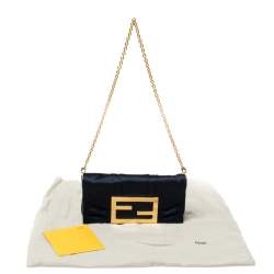 Pre Owned Fendi Navy Blue Satin Mia Pochette Bag 