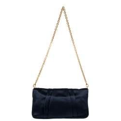 Pre Owned Fendi Navy Blue Satin Mia Pochette Bag 