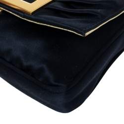 Pre Owned Fendi Navy Blue Satin Mia Pochette Bag 