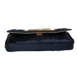 Pre Owned Fendi Navy Blue Satin Mia Pochette Bag 