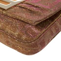 Pre Owned Fendi Gold/Pink Iridescent Lurex Fabric Mia Pochette Bag