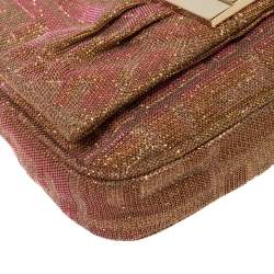 Pre Owned Fendi Gold/Pink Iridescent Lurex Fabric Mia Pochette Bag