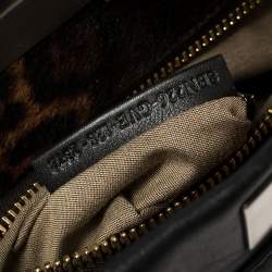 Pre Owned Fendi Black Leather and Calf Hair Lining Medium Peekaboo Top Handle Bag