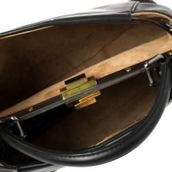 Pre Owned Fendi Black Leather and Calf Hair Lining Medium Peekaboo Top Handle Bag