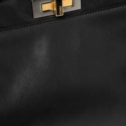 Pre Owned Fendi Black Leather and Calf Hair Lining Medium Peekaboo Top Handle Bag