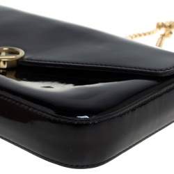 Pre Owned Fendi Black Patent Leather F Wallet On Chain