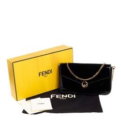 Pre Owned Fendi Black Patent Leather F Wallet On Chain