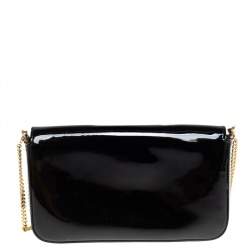 Pre Owned Fendi Black Patent Leather F Wallet On Chain