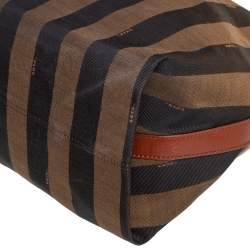 Pre Owned Fendi Tobacco/Tan Canvas and Leather Large Pequin Striped Hobo