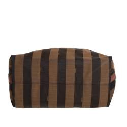Pre Owned Fendi Tobacco/Tan Canvas and Leather Large Pequin Striped Hobo