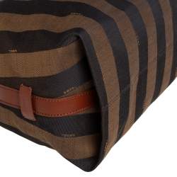 Pre Owned Fendi Tobacco/Tan Canvas and Leather Large Pequin Striped Hobo