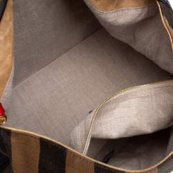 Pre Owned Fendi Tobacco/Red Canvas and Leather Large Pequin Striped Hobo