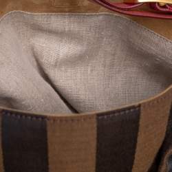 Pre Owned Fendi Tobacco/Red Canvas and Leather Large Pequin Striped Hobo