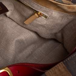 Pre Owned Fendi Tobacco/Red Canvas and Leather Large Pequin Striped Hobo