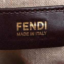 Pre Owned Fendi Tobacco/Red Canvas and Leather Large Pequin Striped Hobo