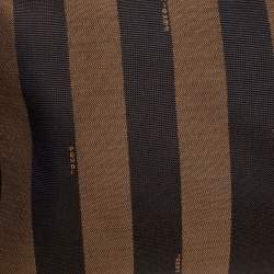 Pre Owned Fendi Tobacco/Red Canvas and Leather Large Pequin Striped Hobo