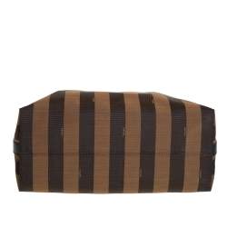 Pre Owned Fendi Tobacco/Red Canvas and Leather Large Pequin Striped Hobo