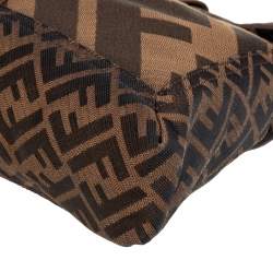 Fendi Brown Zucca Canvas and Leather Maxi Baguette Flap Shoulder Bag