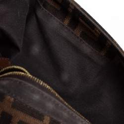 Fendi Brown Zucca Canvas and Leather Maxi Baguette Flap Shoulder Bag