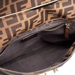 Fendi Brown Zucca Canvas and Leather Maxi Baguette Flap Shoulder Bag