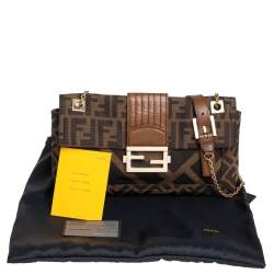 Pre Owned Fendi Tobacco Zucca Canvas and Leather Chain Baguette Shoulder Bag