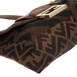 Pre Owned Fendi Tobacco Zucca Canvas and Leather Chain Baguette Shoulder Bag