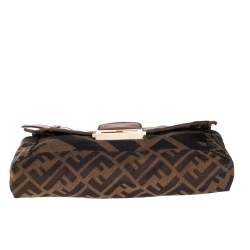 Pre Owned Fendi Tobacco Zucca Canvas and Leather Chain Baguette Shoulder Bag
