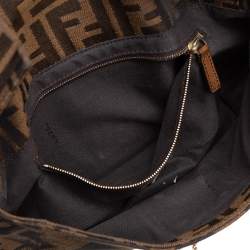 Pre Owned Fendi Tobacco Zucca Canvas and Leather Chain Baguette Shoulder Bag