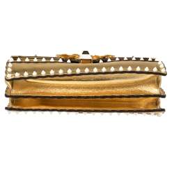 Pre Owned Fendi Gold Leather Floral Studded Kan I Shoulder Bag