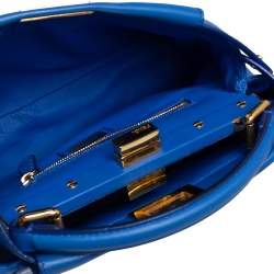 Pre Owned Fendi Blue Leather Mini Peekaboo Top Handle Bag
