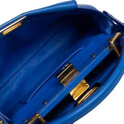 Pre Owned Fendi Blue Leather Mini Peekaboo Top Handle Bag