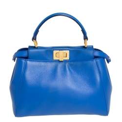 Pre Owned Fendi Blue Leather Mini Peekaboo Top Handle Bag
